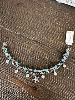 Silver Star Charm bracelet with Turquoise and White Beads